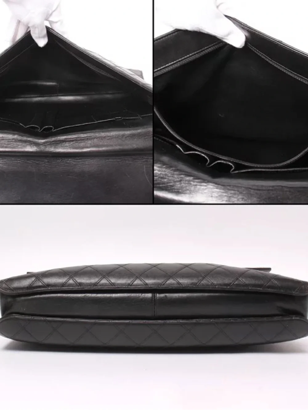 Authentic CHANEL black leather wild stitch vintage unisex briefcase laptop bag